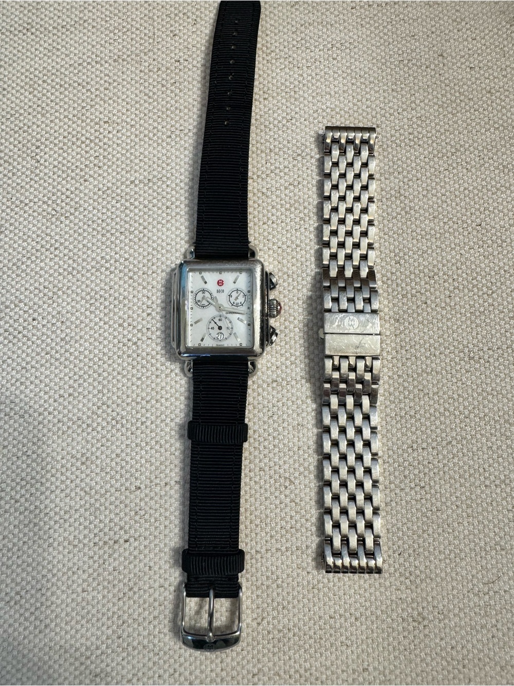 Michele Deco Chronograph Swiss Watch Stainless Steel and Mother of Pearl Dial